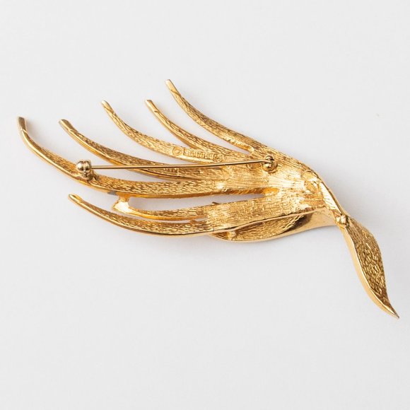 Vintage MARCEL BOUCHER Pave Brooch Gold Plated Rhinestone Pin 1950s Stamped Wave - Picture 3 of 3